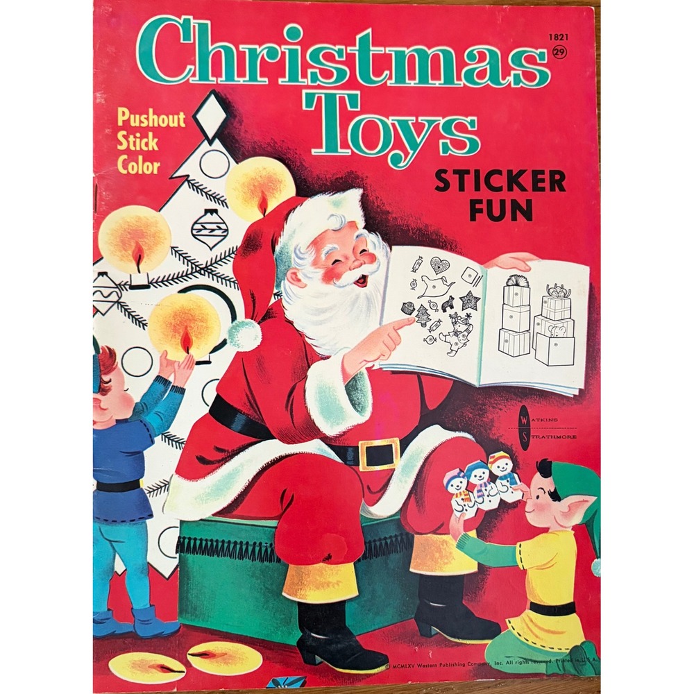 Vintage NEW 1965 Christmas Toys Sticker Fun Activity‎ Book Watkins Strathmore